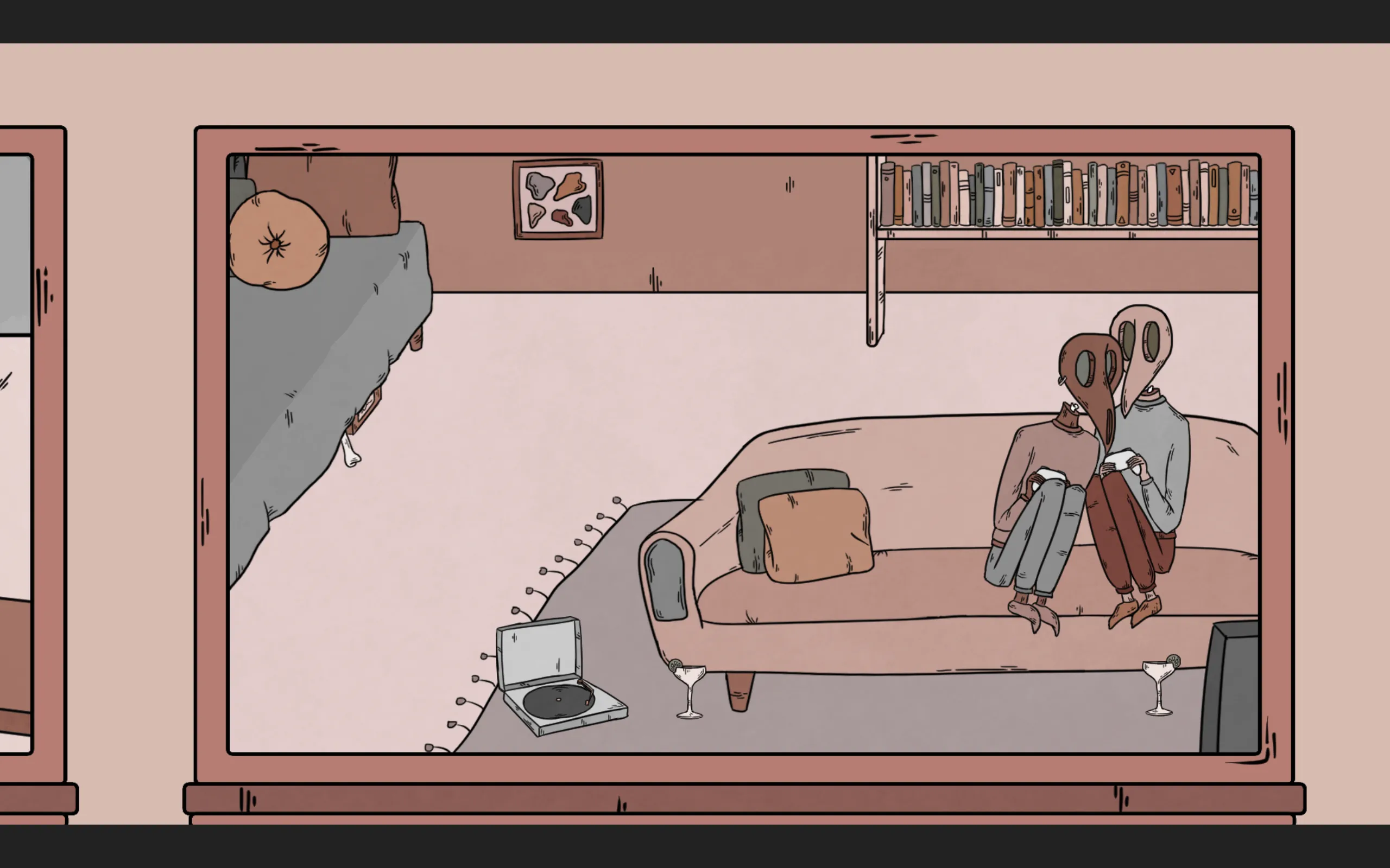 Two people sit together on a couch